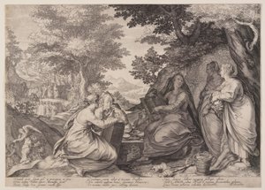 Wise Virgins Gathered Together in a Landscape Before the Preaching of the Baptist, from Parable of the Wise and Foolish Virgins