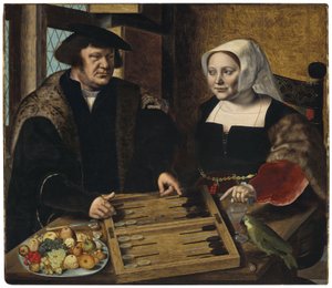Portrait of a Couple Playing Trictrac by Jan Sanders van Hemessen