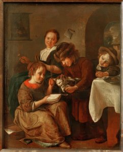 Children Teaching a Cat to Read by Jan Havickszoon Steen