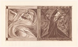 Cover for Wendingen with a Nun with Flowers and Two Spirits, One Holding a Mask