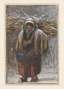 Peasant Woman with Firewood on Her Back in Winter Landscape