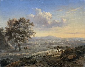 Hilly Landscape with a Rider on a Country Road