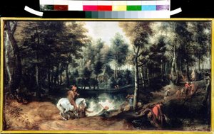 Horsemen in a wood. Painting by Jan Wildens. Flemish art of the 16th-18th century. Pushkin Museum, Moscow by Jan Wildens