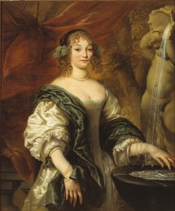 Portrait of a young lady at a fountain by Jan de Baen