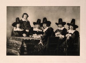The Governors of the Hospital for Poor Children, Haarlem. Photogravure after J. de Bray, 1663. by Jan de Bray