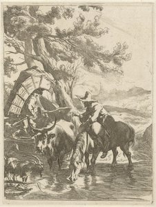 Shepherd and Boy with Pack by a Stream by Jan de Visscher