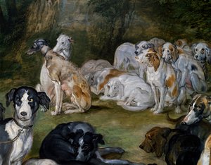 Dogs (detail) from Diana and Nymphs on point of leaving