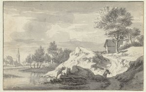 Landscape with Figures Chopping Wood on the Banks of a River by Jan van Aken