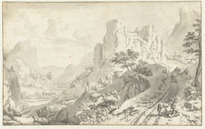 Mountain Landscape with Travellers on a Road by Jan van Aken