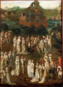 Court society in front of a Burgundian castle