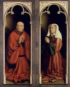 The Ghent Altarpiece. Adoration of the Mystic Lamb: Joos Vijd and Elisabeth Borluut by Jan van Eyck