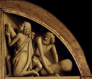 The Ghent Altarpiece. Adoration of the Mystic Lamb: The Sacrifice of Cain and Abel, 1432 by Jan van Eyck
