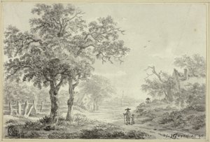 Man and Boy Walking Down Village Road by Jan van Goyen