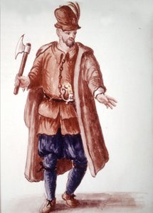 Scapolo di galéa: Paid rower on the galleys in the 18th century. Watercolour drawing and ink from the manuscript 