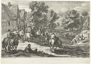 View of a Village with Riders in the Foreground by Jan van Huchtenburg