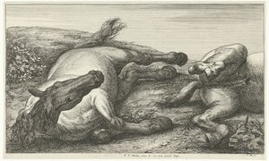 Two Fallen Horses, the Left One Seen from the Front (Fallen Horses series) by Jan van Huchtenburg