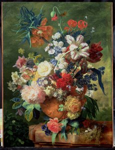Still Life of Flowers and a Bird