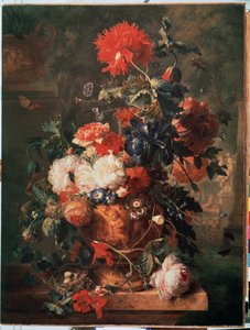 Flowers. Also depicted are a nest with eggs and insects (including butterfly, fly, ant, and ladybug). Painting by Jan van Huysum (1682-1749) 1722 Hermitage Museum, Saint Petersburg by Jan van Huysums
