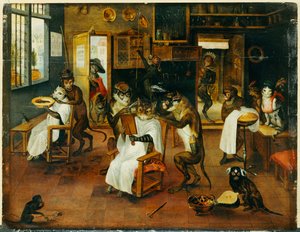 A Singerie: Monkey Barbers Serving Cats