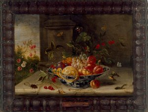 Decorative Still-Life Composition with a porcelain Bowl, Fruit and Insects by Jan van Kessel