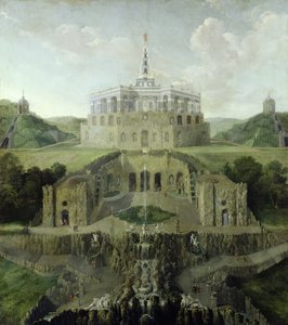 View from the Riesenkopf Waterfalls over the Distorted Water-grotto to the Octagon by Jan van Nickelen