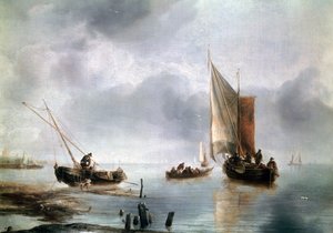 A small vessel in light airs, and another ashore, ca 1650-1660, by Jan van de Cappelle by Jan van de Capelle or Cappelle