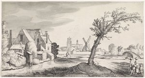 Family by a House with a City in the Background (series title: Pleasant Landscapes and Delightful Sights) by Jan van de Velde (II)