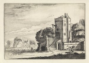 Figures with a Birdcage by a Tower in a Landscape by Jan van de Velde (II)