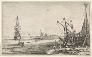 Harbor with Fishermen Hauling in Their Nets by Jan van de Velde (II)