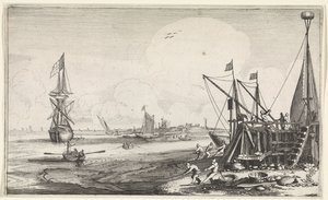 Harbor Head with Fishermen Hauling in Their Nets by Jan van de Velde (II)