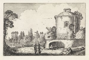 Landscape with a Round Tower (series title: Landscapes, Amenissimae aliquot requculae) by Jan van de Velde (II)