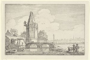 Landscape with a Tower and a Bridge over the River Niers (Landscapes series) by Jan van de Velde (II)
