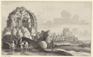 Travelers at the Temple of Minerva Medica near Rome (Landscapes after Pieter de Molijn) by Jan van de Velde (II)