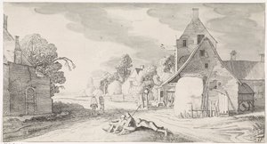 Resting Farmers Along a Road in a Village (Pleasant Landscapes and Delightful Views) by Jan van de Velde (II)