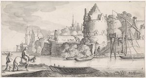 City by a River (series title: Playsante lantschappen ende vermakelycke gesichten) by Jan van de Velde (II)
