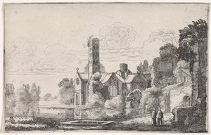 Two Monks by an Abbey in a River Landscape by Jan van de Velde (II)