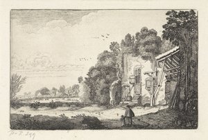 Woman with Child by the Ruins of a House (series title: Landscapes, Amenissimae aliquot requculae) by Jan van de Velde (II)