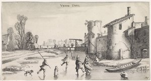 Winter Landscape with Skaters by a City Wall (Pleasant Landscapes and Delightful Views series)