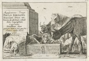 Animals by a Fountain