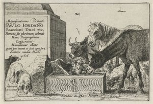 Animals by a Fountain