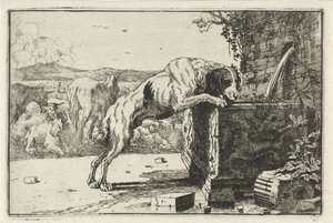 Dog by a Fountain (Animals, Zoographiam)