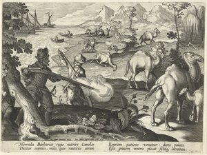Sailors in a Horrid Barbarian Country Kill Camels with Muskets to Relieve Their Hunger, Illustration from 