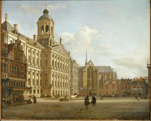 Dam Street and the New City Hall of Amsterdam, Netherlands by Jan van der (manner of) Heyden