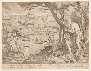 Crane Hunt using Cones (Plate 28 in the Venationes Ferarum, Avium, Piscium Series) by Jan van der Straet, called Stradanus