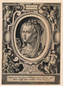 Justice (Iustitia), plate 5 from the "Virtutum theologicarum et cardinalium" by Jan van der Straet, called Stradanus