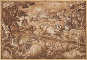 Men Hunting Bulls with Eagles by Jan van der Straet, called Stradanus
