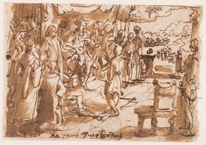 Joseph interpreting the dreams of Pharoah, preliminary design for plate 2, "Spiritus Intellectus" (The Spirit of Intellect) in the "Seven Gifts of the Holy Spirit" series; inscription concerning print series of the "Life of John the Baptist"