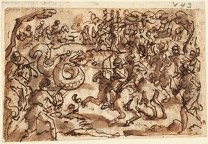 Recto: The Roman Consul Attilius Regulus Fighting a Giant African Serpent, from Pliny