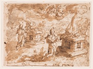 Sacrifices of Cain and Abel (preliminary design for "Spiritus Pietatis" The Spirit of Piety, plate 6 in "The Seven Gifts of the Holy Spirit" print series) by Jan van der Straet, called Stradanus