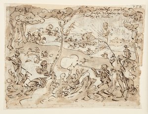 Sketchbook Page with Rabbit Hunt by Jan van der Straet, called Stradanus